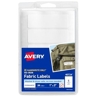 Avery NoIron Fabric Labels 1 x 3 Washer and DryerSafe Waterproof Labels NonPrintable 20 Total 40724