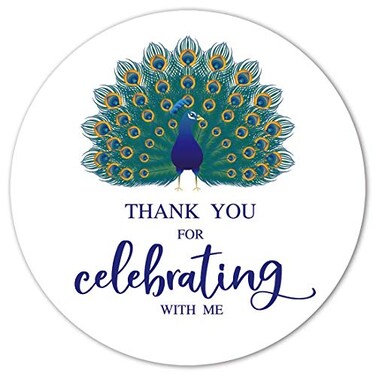 MAGJUCHE Blue Peacock Thank You Stickers 40Pack 2 Peacock Birthday Party Sticker Labels Decorations
