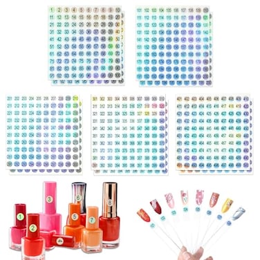 C12rtive 2 Sets Number Stickers SelfAdhesive Round Office Labels Waterproof Round Stickers for Organizing Nail Polish BottleNail Swatch SticksLipstick