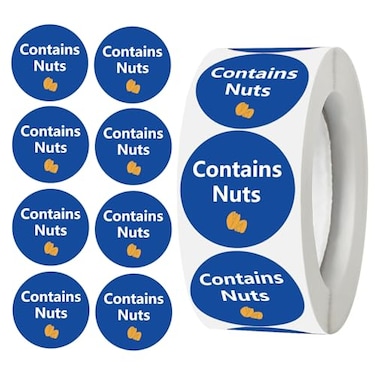 SMARSTICKER Contains Nuts Labels 1 inch Allergen Warning Stickers Allergen Allergy Warning Labels Round Allergies Food Rotation Advisory Circle Dots for Jars Glass Bottle Retail Packaging 500 pcs per