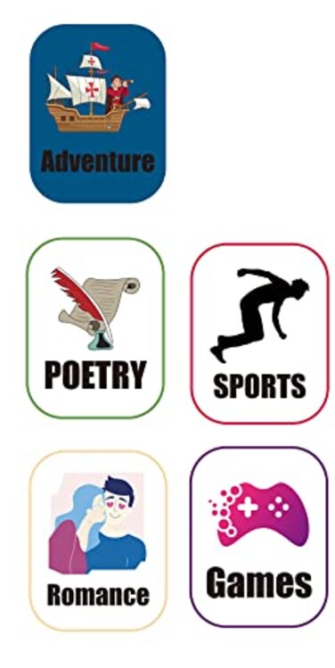 1step2dream Genre Book Spine Labels for Library Classroom Library Classification Stickers 450pcs AdventurePoetryRomanceSportsGames