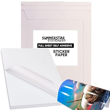 SUMMERSTAR Glossy White Sticker Paper A4 Printable Full Sheet Labels Dries Quickly Vivid Colors Holds Ink Well Inkjet Laser Printer 20 Sheet Pack