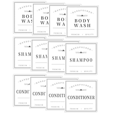 HVSWLY 12PCS Bathroom Labels for BottlesMinimalist Bathroom Organization LabelsWaterproof Bottle Labels for Shampoo Conditioner Body WashWhite