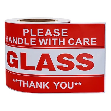 hycodest Hycodest Fragile Stickers 3x5 100 PCS Shipping Labels Warning Label Rectangle Sticker Red Glass Handle with Care