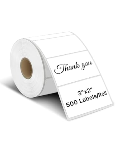 iEager 3 x 2 Thermal Labels Rectangle Thermal Printer Stickers SelfAdhesive Durable Sticker with Perforation Line 500 LabelsRoll White