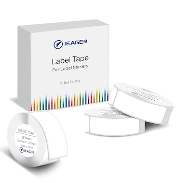 iEager Label Maker Tape 12mm x 40mm White Thermal Sticker for Label Maker Machine Household Storage Labels SelfAdhesive Stickers Set of 3