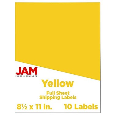 JAM Paper JAM PAPER Full Sheet Shipping Labels Printable Sticker Paper 8 12 x 11 Yellow 10 Full PagesPack