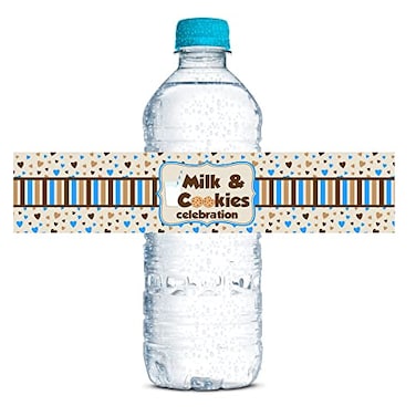 Amanda Creation Milk and Cookies Birthday Themed Waterproof Water Bottle Sticker Wrappers 20 Wrap Around Labels Sized 175 x 85 by AmandaCreation