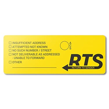 OfficeSmartLabels Return to Sender Sticker 4 x 15 inch Yellow 300 Labels Return to Sender Labels with Customization Space ACS Insufficient Address Attempted Not Known Not Deliverable as Addressed