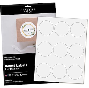 Craftiff Round Labels Stickers 25 inches Printable Vinyl Waterproof Matte White Sticker Paper 135 Customizable Labels Compatible with 22562