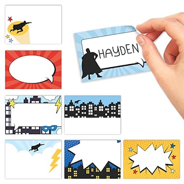 Hadley Designs Self Adhesive Name Tags Sticker 56 Student Nametags Sticker Classroom Labels Teacher Supplies Cubby Stickers Sticky Locker Tags Guest Name Badges Parties Events Superhero Classroom Deco