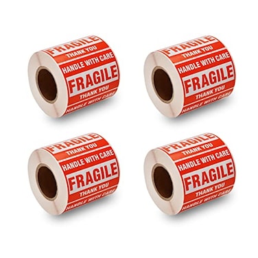 SJPACK 2000 Fragile Stickers 4 Rolls 2 x 3 Fragile Handle with Care Thank You Shipping Labels Stickers 500 LabelsRoll