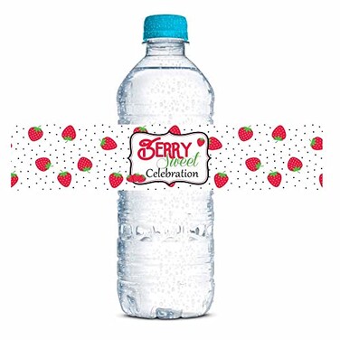 Amanda Creation Strawberry Berry Sweet Celebration Birthday Themed Waterproof Water Bottle Sticker Wrappers 20 Wrap Around Labels Sized 175 x 85 by AmandaCreation