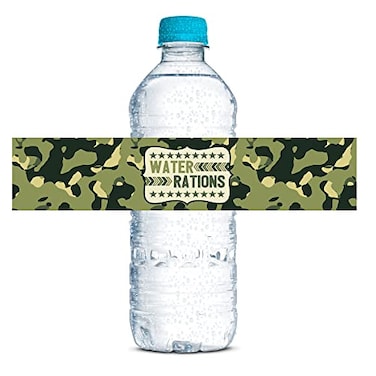 Amanda Creation Ten Hut Army Camouflage Birthday Themed Waterproof Water Bottle Sticker Wrappers 20 Wrap Around Labels Sized 175 x 85 by AmandaCreation
