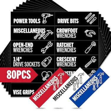 Itera Toolbox Organization Magnetic Labels80 Large Tool Chest Organizer LabelsStrong MagnetsFits All Brands of Steel Tool Box DrawersBlack 3125x10 in