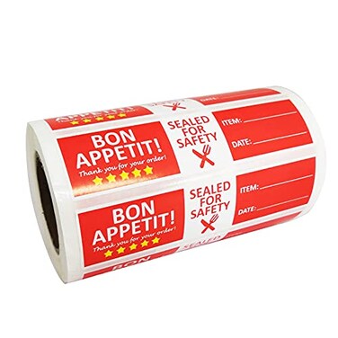 Top label Bon Appetit Food Delivery StickerTamper Evident LabelsFood Safety Stickers for Freshness4x1 Inch500 Pcs