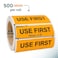 Mermed USE First Courier Handling Labels Roll of 500 Fluoro Orange Stickers on 15 Core 70mm x 25mm Approx 28 x 1 LatexFree Permanent Adhesive Printed by Specialist Medical Printer