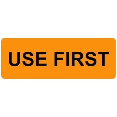 Mermed USE First Courier Handling Labels Roll of 500 Fluoro Orange Stickers on 15 Core 70mm x 25mm Approx 28 x 1 LatexFree Permanent Adhesive Printed by Specialist Medical Printer