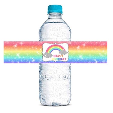 Amanda Creation Rainbow Sparkle Themed Birthday Party Waterproof Water Bottle Sticker Wrappers 20 175 x 85 Wrap Around Labels by AmandaCreation