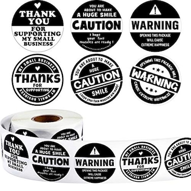 Zonon 600 Pcs 15 Inch Thank You for Supporting My Small Business Stickers SelfAdhesive Happiness Stickers Roll Black and White Warning Labels Custom Round Package Seals for Appreciation 15 inch