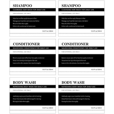 Zonon 18 Pieces Waterproof Label Stickers for Dispenser Bottles Farmhouse Label Shampoo Dispenser Stickers for Kitchen Bathroom 276 x 354 Inch