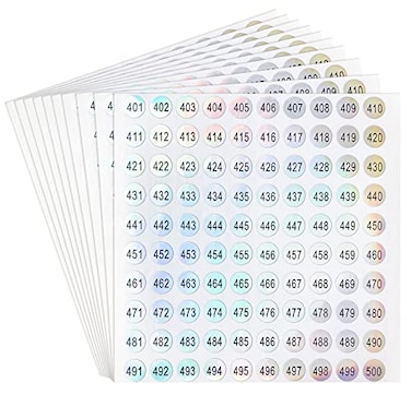 dealzEpic Waterproof Reflective Laser Number Stickers 401 to 500 Round Self Adhesive Stickers InventoryStorage Organizing Stickers Set of 10 Sheets