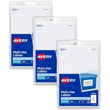 Avery Printable AllPurpose Removable Labels 2 x 4 White Write or Print Great for Organization Projects 300 Customizable Blank Labels Total 3Pack of 22283