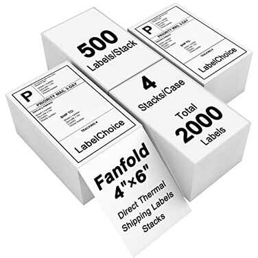 LabelChoice 2000 Labels 4 x 6 3Proof Commercial Grade Fanfold Direct Thermal Labels Compatible with Zebra Rollo Munbyn 4 Stacks White Perforated Permanent Strong Adhesive Mailing Shipping Labels