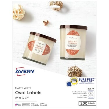 Avery Printable Blank Oval Labels 2 x 313 Matte White 200 Customizable Labels 22570
