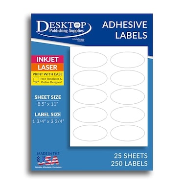Desktop Publishing 250 White Oval Labels 1 34 x 3 34 25 Sheets 10 Per Page for Inkjet Laser Printers
