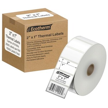 Ecotherm 2x1 Thermal Labels for Rollo Munbyn Zebra Godex Arkscan iDPRT Offnova Label Printers and More White Paper Stickers Small Multipurpose Labels 15000 Labels 6 Rolls by