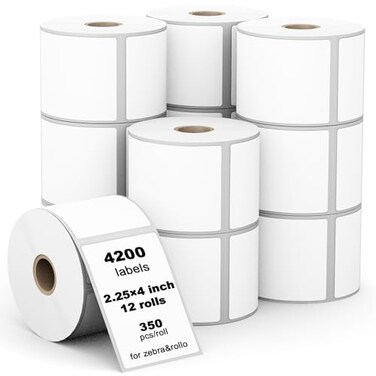 Labelebal 4200 Pcs 3Proof 1 Core 12 Rolls 214 x 4 Direct Thermal Label Multipurpose Shipping Address Mailing Barcodes Labels Compatible for Zebra 2844 Rollo Desktop Label Printer