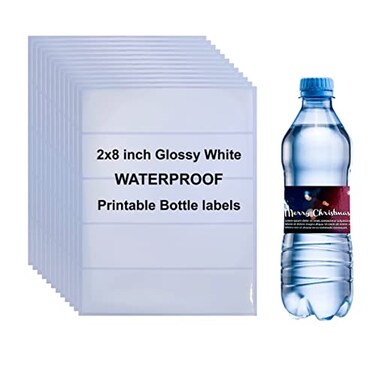 ILKPAPIE 75 Labels 28 Printable Glossy White Water Bottle Labels Waterproof Vinyl Stickers Blank Wraparound Rectangle Sheet for InkjetLaser Printer
