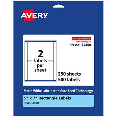 Avery Matte White Rectangle Labels Sure Feed Technology 5 x 7 500 Matte White Printable Labels