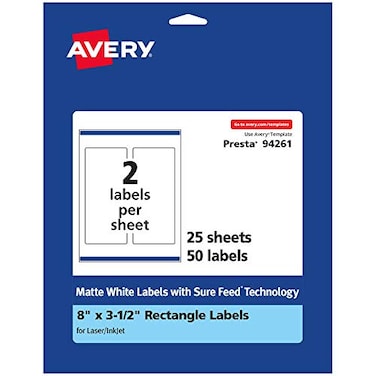 Avery Matte White Rectangle Labels Sure Feed Technology 8 x 35 50 Matte White Printable Labels