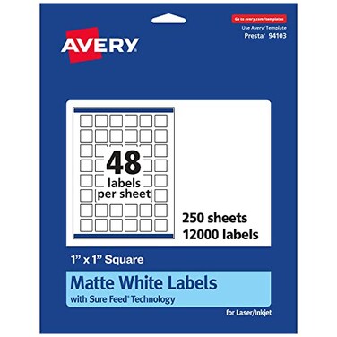 Avery Matte White Square Labels Sure Feed Technology 1 x 1 12000 Matte White Printable Labels