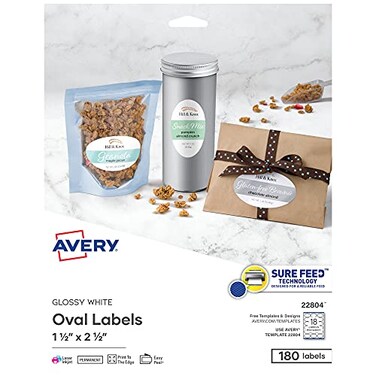 Avery Printable Blank Oval Labels 15 x 25 Glossy White 180 Customizable Labels 22804