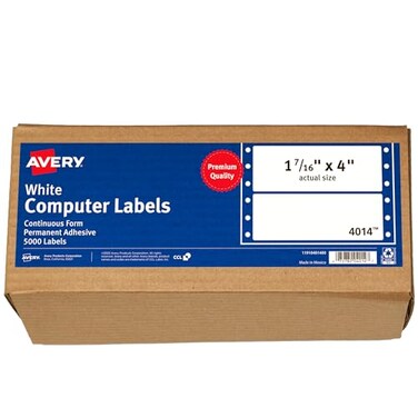 Avery White Computer Labels 1716 x 4 Dot Matrix and PinFeed Printer Compatible 5000 Total 4014