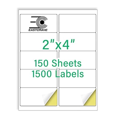 EastCrane 2 x 4 Mailing Labels1500 Shipping Labels150 SheetsPrintable White Address Labels for LaserInkjet PrinterPermanent Adhesive Sticker Labels