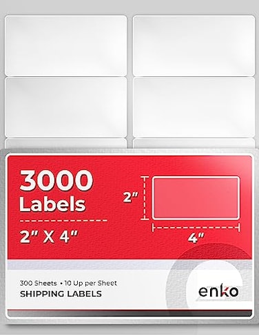 enKo 2 x 4 Inch Label White Blank 10 Up Address Mailing Labels for Laser Inkjet Printer 300 Sheets 3000 Labels