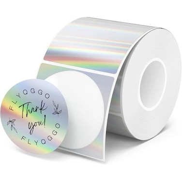 FLYQGGO 2 inch Round Holographic Thermal Sticker Labels Waterproof Rainbow Wave Glitter Design for PriceName Tag Barcode DIY Custom Logo Design Sliver200PcsRoll