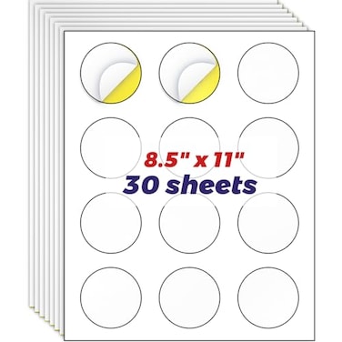 habgp HABGP 2 Round Sticker Labels Matte Circle Stickers for Inkjet Printer Printable Blank White Strong Adhesive Labels for Logo Business 30 Sheets 360 Labels