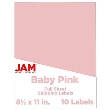 JAM Paper JAM PAPER Full Sheet Shipping Labels Printable Sticker Paper 8 12 x 11 Baby Pink Pastel 10 Full PagesPack