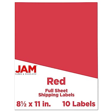 JAM Paper JAM PAPER Full Sheet Shipping Labels Printable Sticker Paper 8 12 x 11 Red 10 Full PagesPack