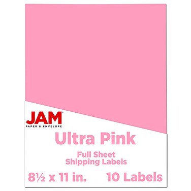 JAM Paper JAM PAPER Full Sheet Shipping Labels Printable Sticker Paper 8 12 x 11 Ultra Pink 10 Full PagesPack