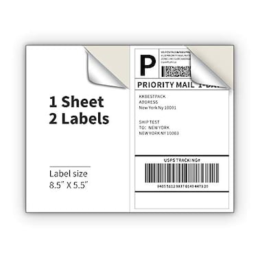 KKBESTPACK Half Sheet Shipping Labels for Laser and Inkjet Printers 2 Per Page Self Adhesive Mailing Labels White 85 x 55 200 Labels 2LP