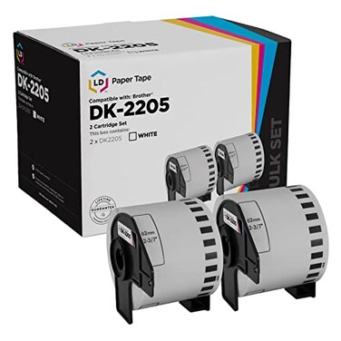 LD Compatible Paper Tape Replacement for Brother DK2205 24 in x 100 ft White 2Pack