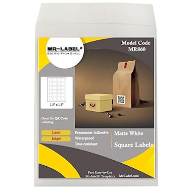 MR-LABEL MrLabel 15 x 15 Square White Sticker Labels Waterproof and TearResistant for Inkjet Laser Printer for Food Package Gift Bag Jar 50 Sheets Total 1200 Labels