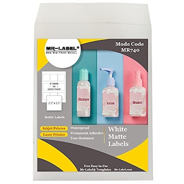 MR-LABEL MrLabel 212 x 212 Matte White Square Tag LabelsPermanent Adhesive Travel Bottle Labels Waterproof and TearResistant Labels for Inkjet Laser Printer Handwritten 225 labels 25 sheets