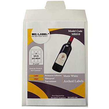MR-LABEL MrLabel 3 x 225 Arched White Sticker Label Waterproof and TearResistant for Inkjet Laser Printer for Glass Bottles Jars Plastic Metal Paper 25 Sheets Total 225 Labels